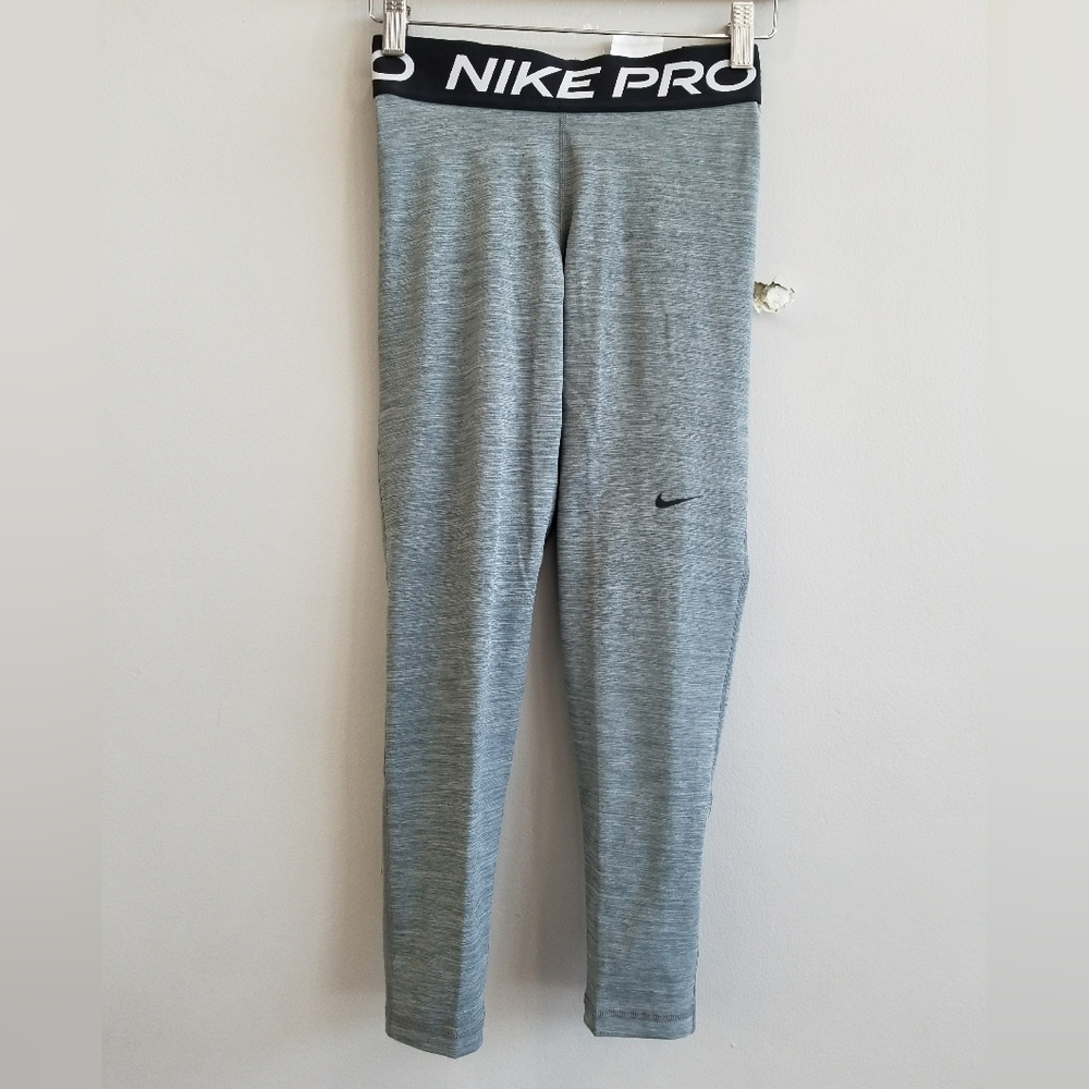 NIKE PRO Dri Fit Mid-Rise Crop Gray Black Leggings CZ9803-084 Women's Size XS